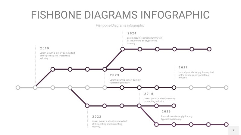 深紫色鱼骨PPT信息图表7
