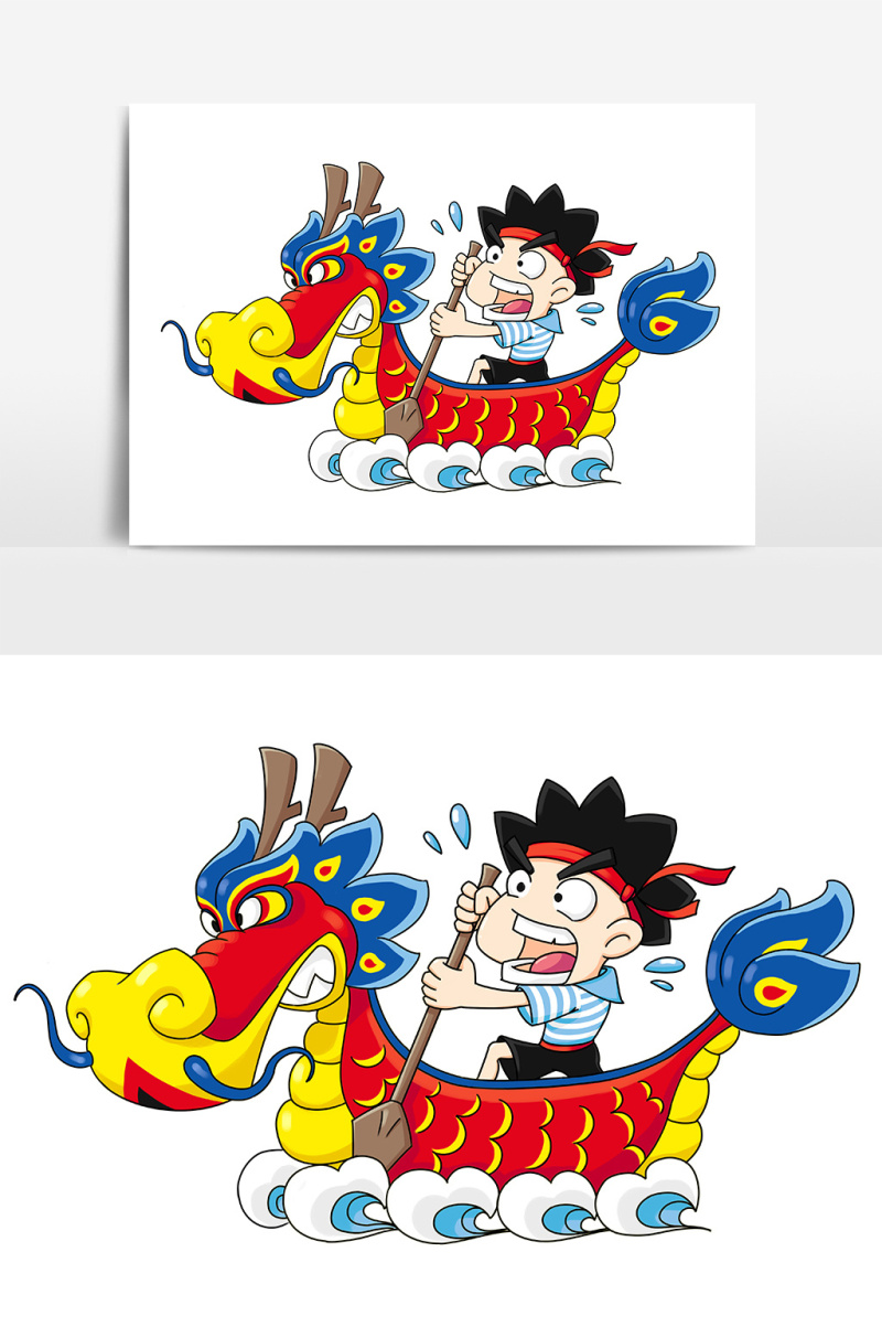 手绘卡通赛龙舟端午节元素