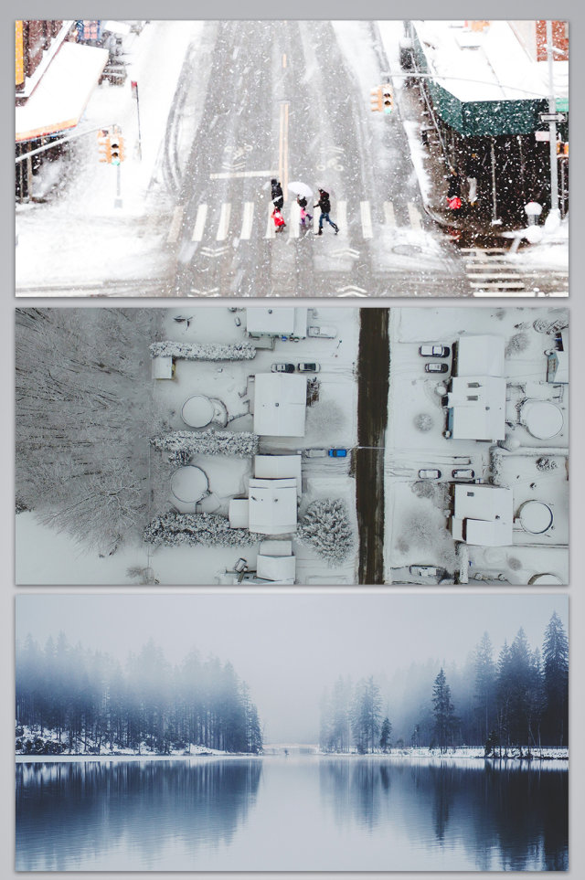 冬季雪天城市道路自然风景背景图
