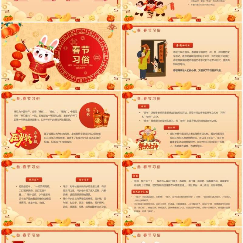 黄色中国风春节礼仪习俗介绍PPT模板
