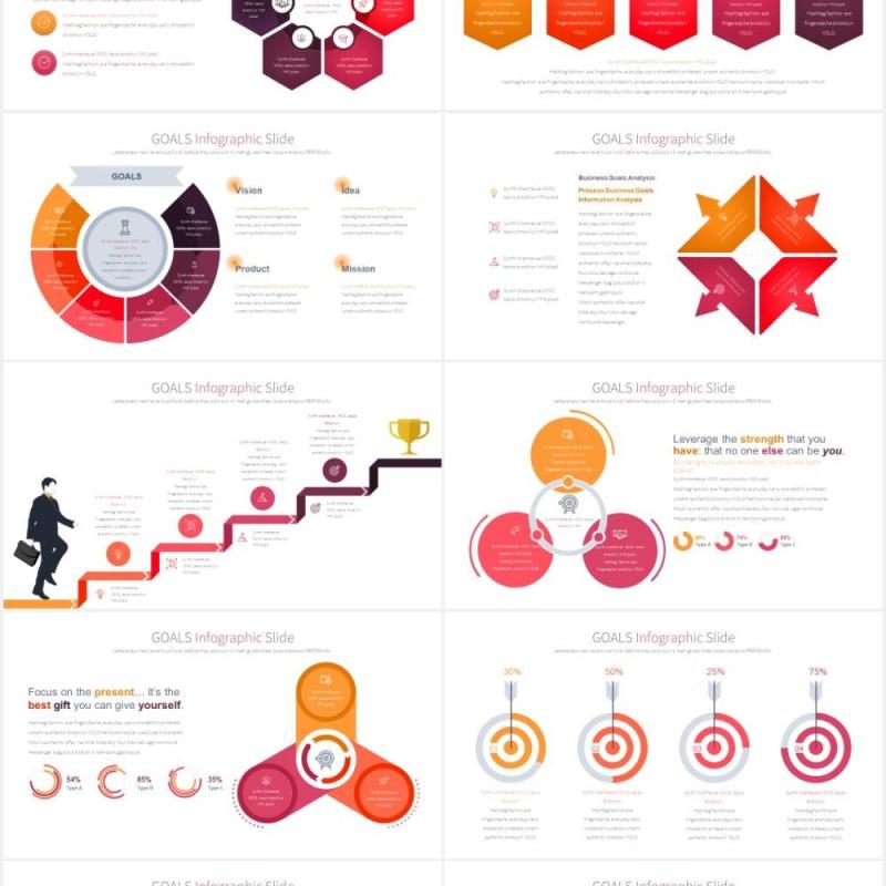 12套颜色成功阶梯台阶项目目标达成可视化图表PPT素材GOALS - PowerPoint Infographics