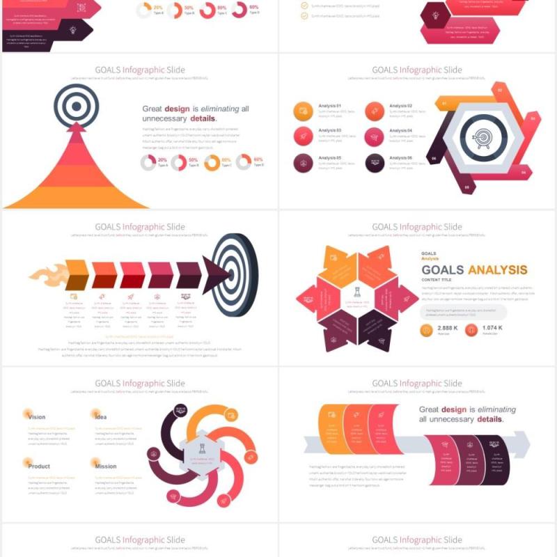 12套颜色成功阶梯台阶项目目标达成可视化图表PPT素材GOALS - PowerPoint Infographics