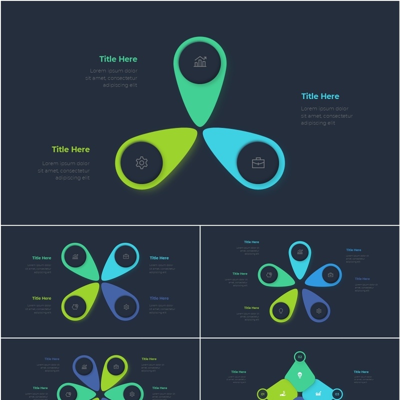 圆形图三角形信息图PPT模板Animated_Diagrams_Infographic_[Dark]