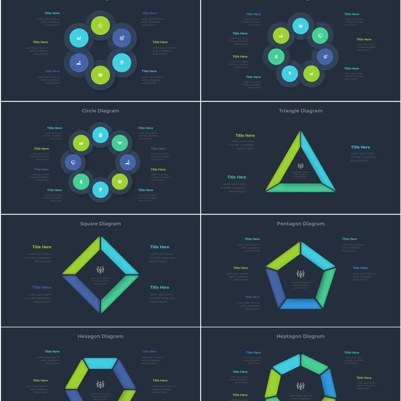 圆形图三角形信息图PPT模板Animated_Diagrams_Infographic_[Dark]