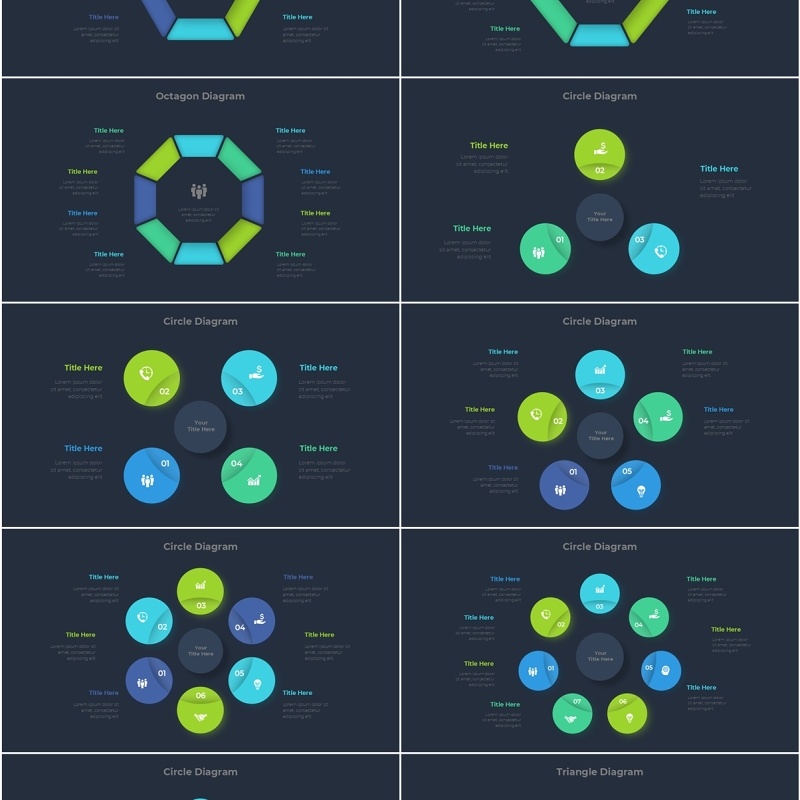 圆形图三角形信息图PPT模板Animated_Diagrams_Infographic_[Dark]