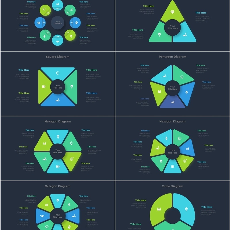 圆形图三角形信息图PPT模板Animated_Diagrams_Infographic_[Dark]