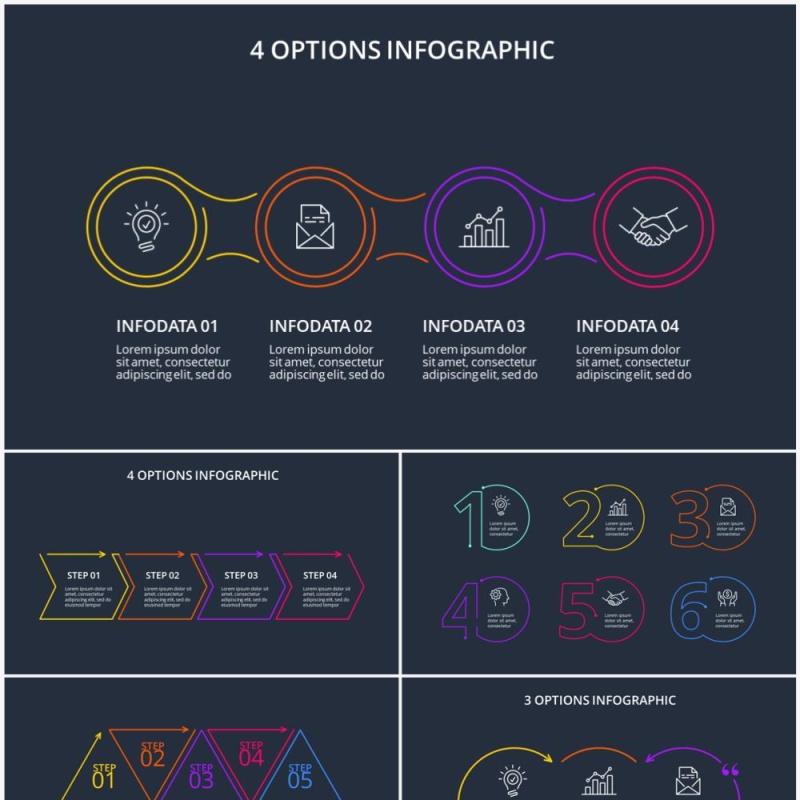 深色背景彩色线性并列关系目录摘要PPT素材Line