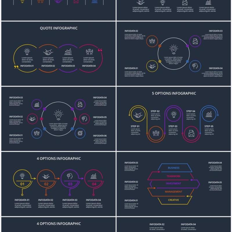 深色背景彩色线性并列关系目录摘要PPT素材Line