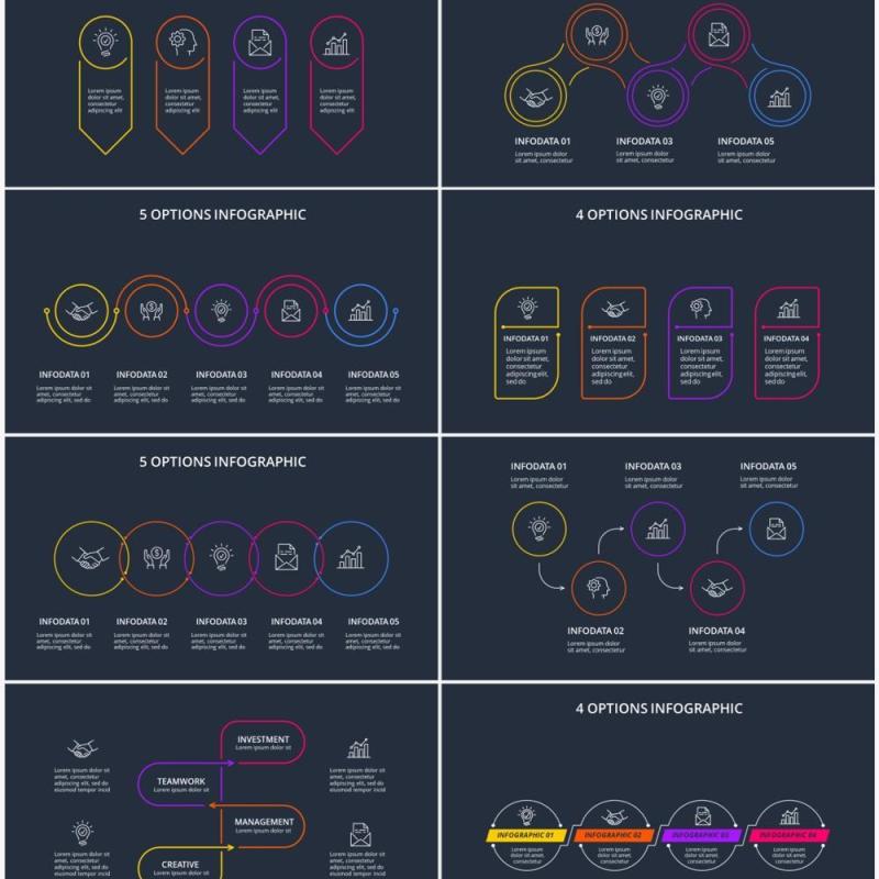 深色背景彩色线性并列关系目录摘要PPT素材Line