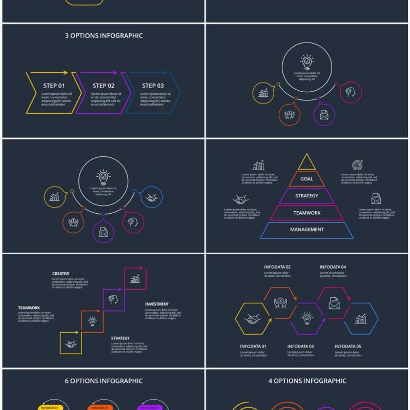 深色背景彩色线性并列关系目录摘要PPT素材Line