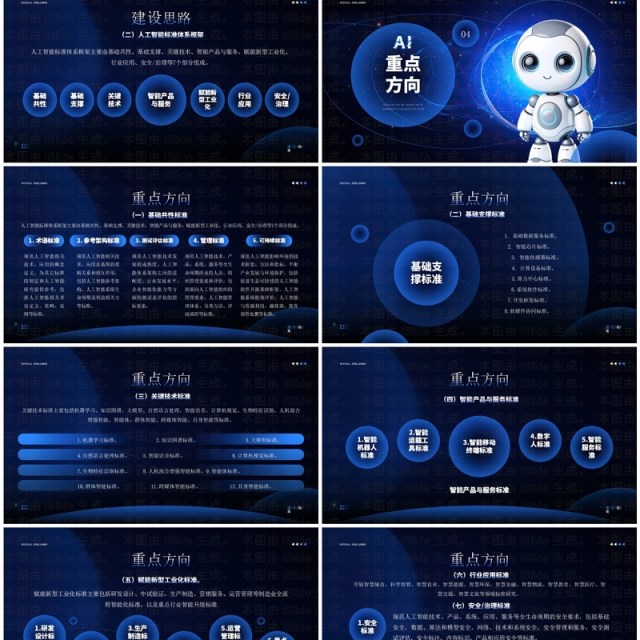 蓝色科技风国家人工智能产业建设标准指南PPT模板