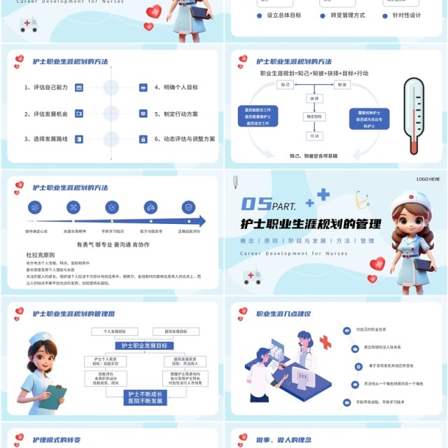 蓝色卡通风护士职业生涯规划PPT模板 蓝色卡通风护士职业生涯规划PPT模板