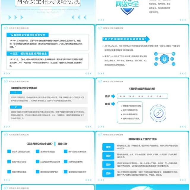 蓝色简约风网络安全共享文明PPT模板