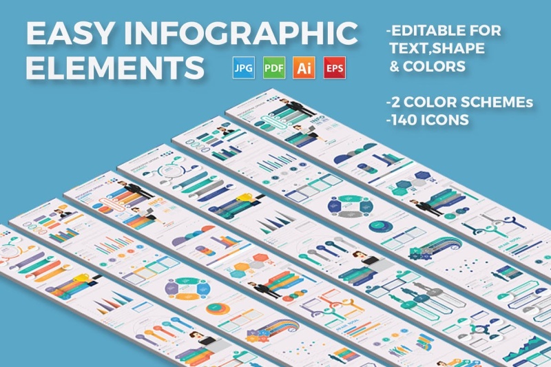 两套色系信息图表设计方案 Infographic Element Design
