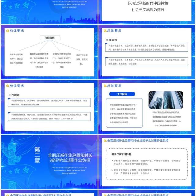 蓝色党政风关于进一步减轻义务教育阶段学生作业负担和校外培训负担的意见动态PPT模板