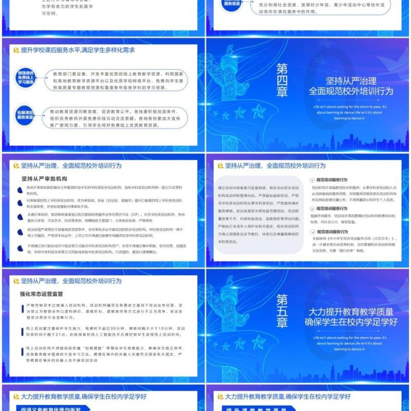 蓝色党政风关于进一步减轻义务教育阶段学生作业负担和校外培训负担的意见动态PPT模板