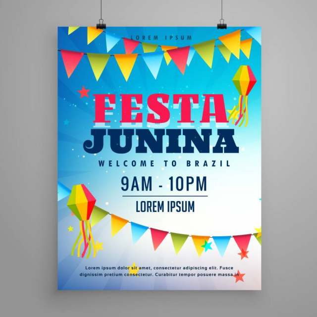 节日junina庆祝海报传单设计与花环装饰