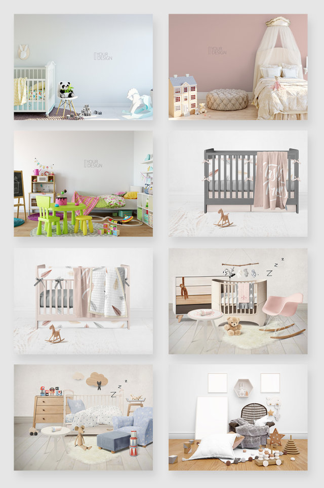 清新婴儿房间布置装饰场景贴图样机素材