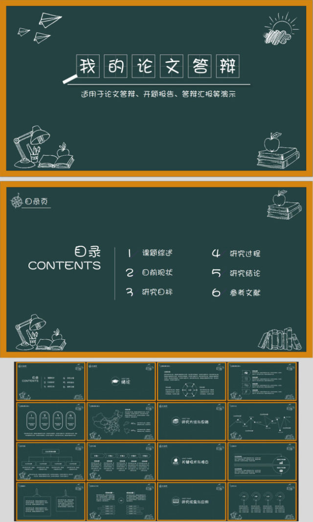 黑板主题粉笔字论文答辩ppt模板
