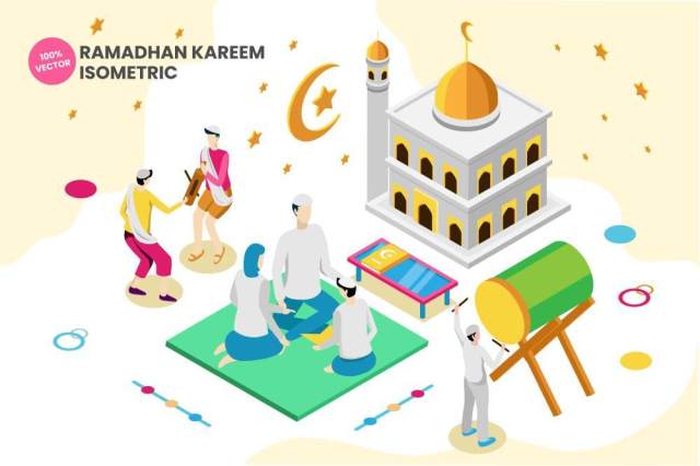 2.5D等距人物插画AI矢量素材isometric ramadhan kareem vector illustration 2.5D等距人物插画AI矢量素材isometric ramadhan kareem vector illustration
