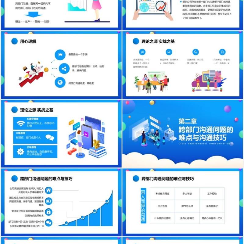 蓝色卡通企业跨部门沟通与协作员工管理培训通用PPT模板