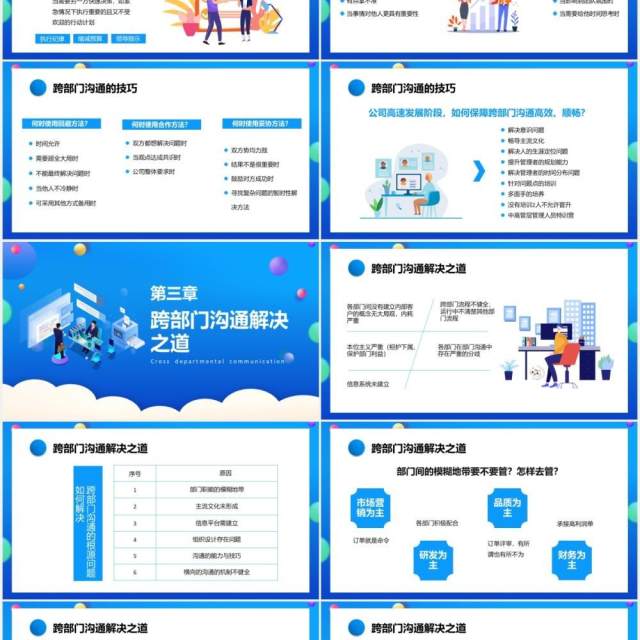 蓝色卡通企业跨部门沟通与协作员工管理培训通用PPT模板