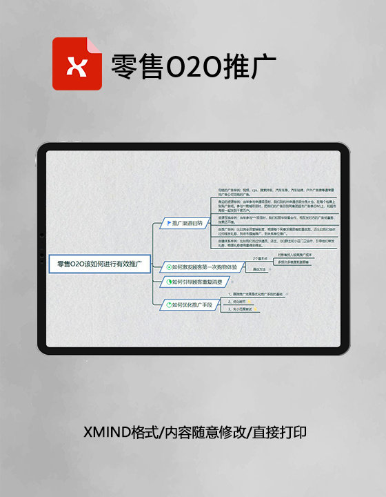 思维导图简洁零售O2O推广XMind模板