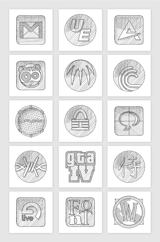 UI手绘素描互联网程序界面创意图标 UI手绘素描互联网程序界面创意图标