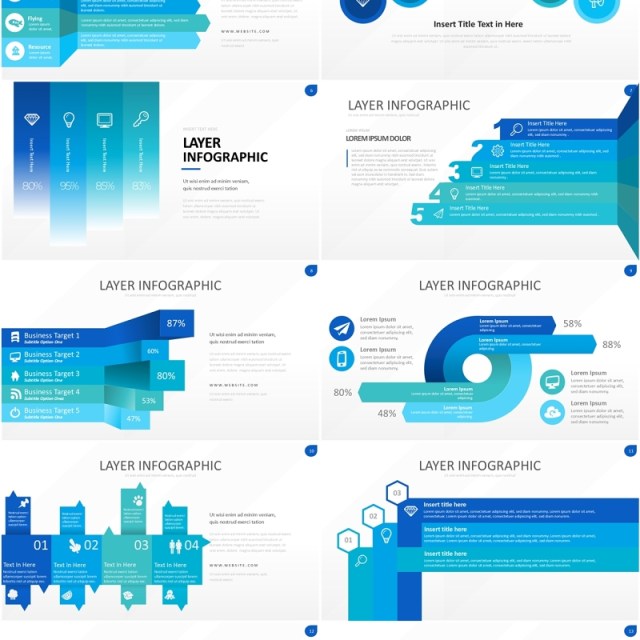 蓝色图层结构信息图PPT模板素材Wide Blue Light Layer Infographic