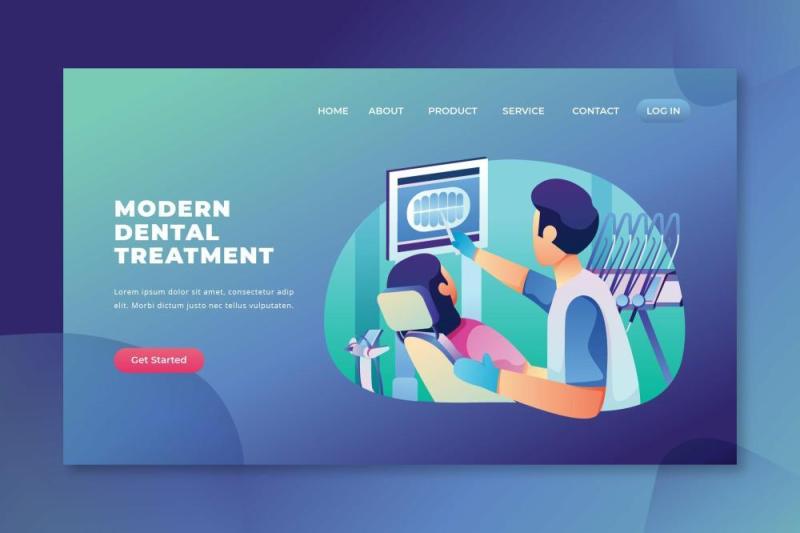 现代牙科治疗psd和ai登录页UI界面插画设计modern dental treatment psd and ai landing page