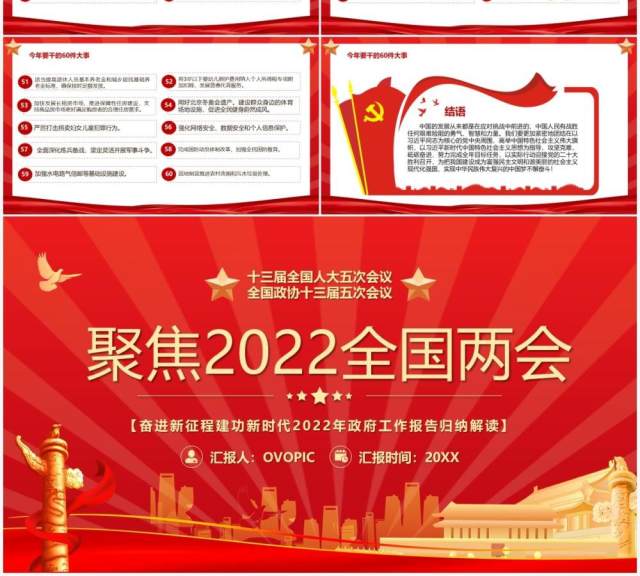 聚焦两会2022年政府工作报告归纳PPT模板 聚焦两会2022年政府工作报告归纳PPT模板