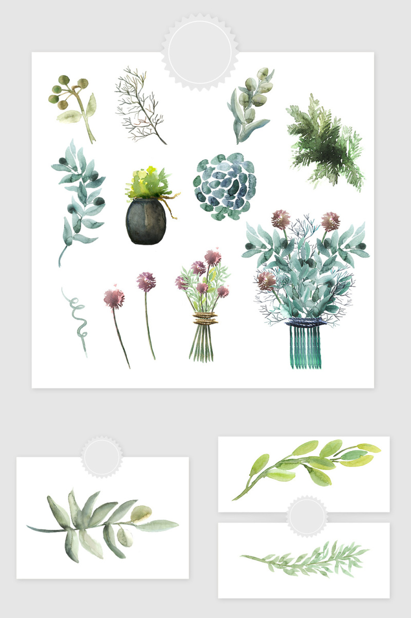高清免抠手绘水彩彩绘植物