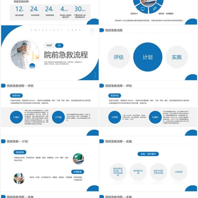 蓝色商务风院前急救护理工作流程PPT模板