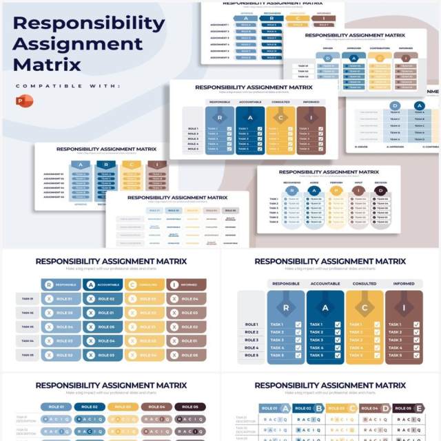 简洁商务项目责任分配矩阵表PPT信息图形素材Responsibility Assignment Matrix Powerpoint Infographics