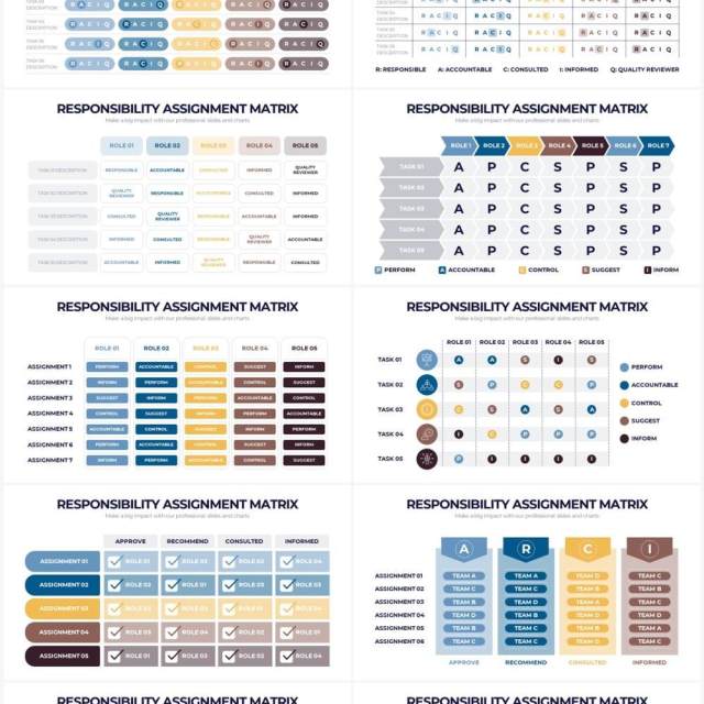 简洁商务项目责任分配矩阵表PPT信息图形素材Responsibility Assignment Matrix Powerpoint Infographics