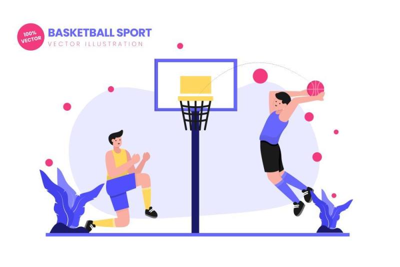 篮球运动平面矢量图AI插画素材设计Basketball Sport Flat Vector Illustration