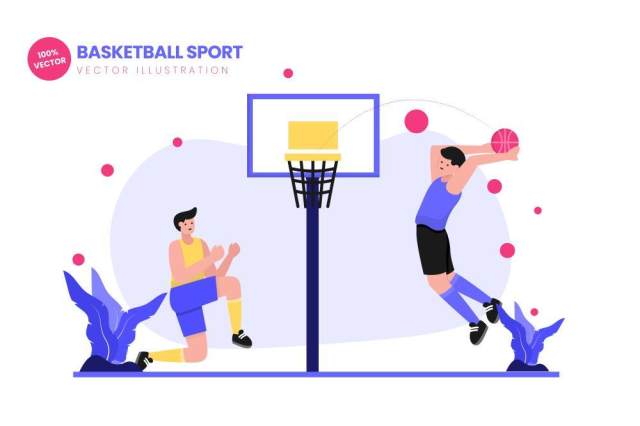 篮球运动平面矢量图AI插画素材设计Basketball Sport Flat Vector Illustration 篮球运动平面矢量图AI插画素材设计Basketball Sport Flat Vector Illustration