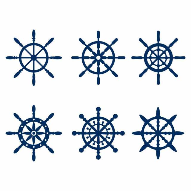 蓝色海洋船轮轮廓矢量