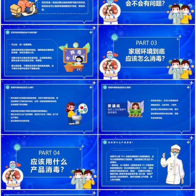 蓝色卡通面对新型冠状病毒如何居家防疫PPT模板 蓝色卡通面对新型冠状病毒如何居家防疫PPT模板