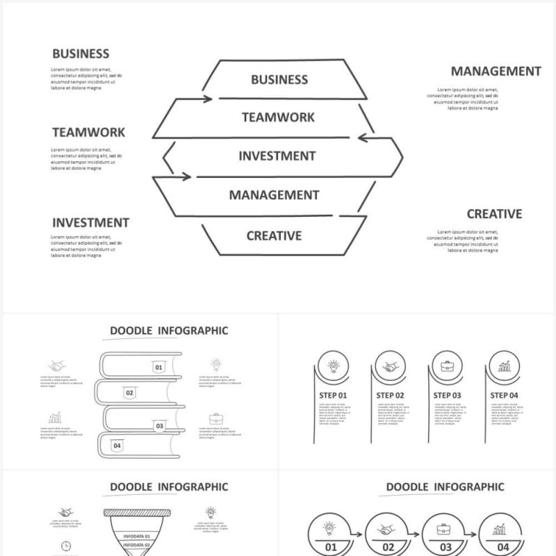 黑白涂鸦创意信息图表图形PPT素材元素Doodle v3