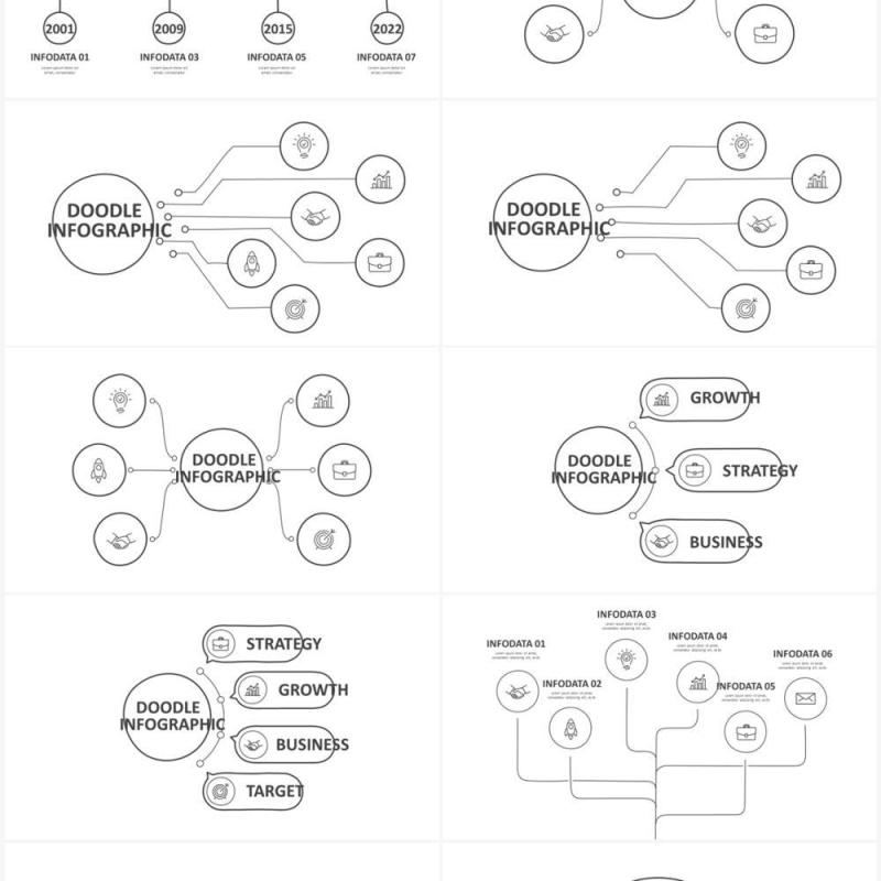 黑白涂鸦创意信息图表图形PPT素材元素Doodle v3