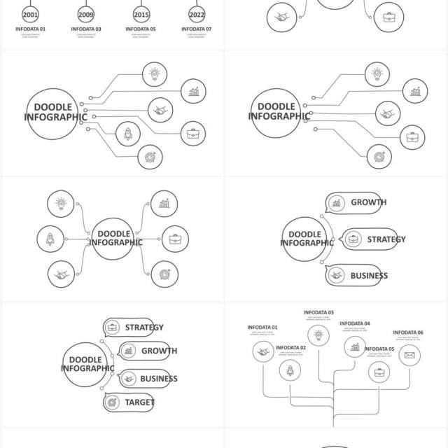 黑白涂鸦创意信息图表图形PPT素材元素Doodle v3
