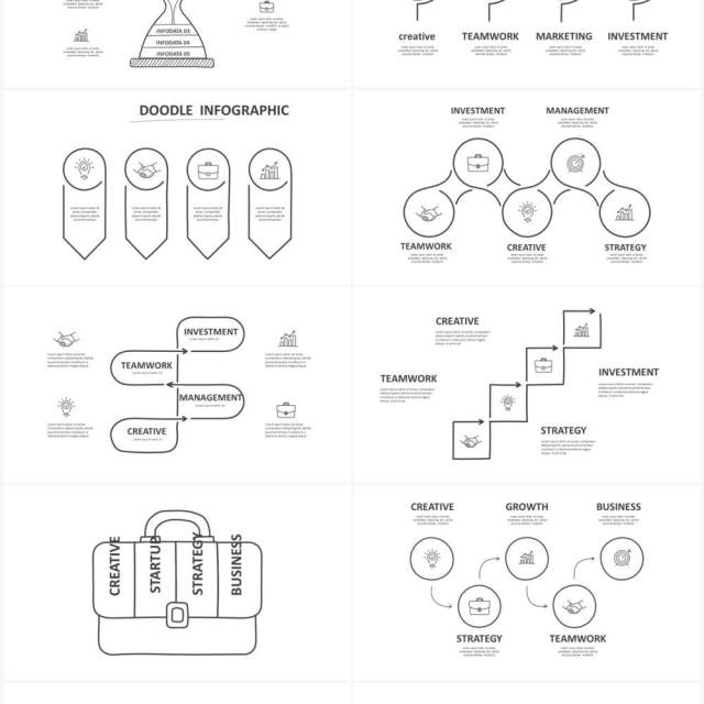 黑白涂鸦创意信息图表图形PPT素材元素Doodle v3