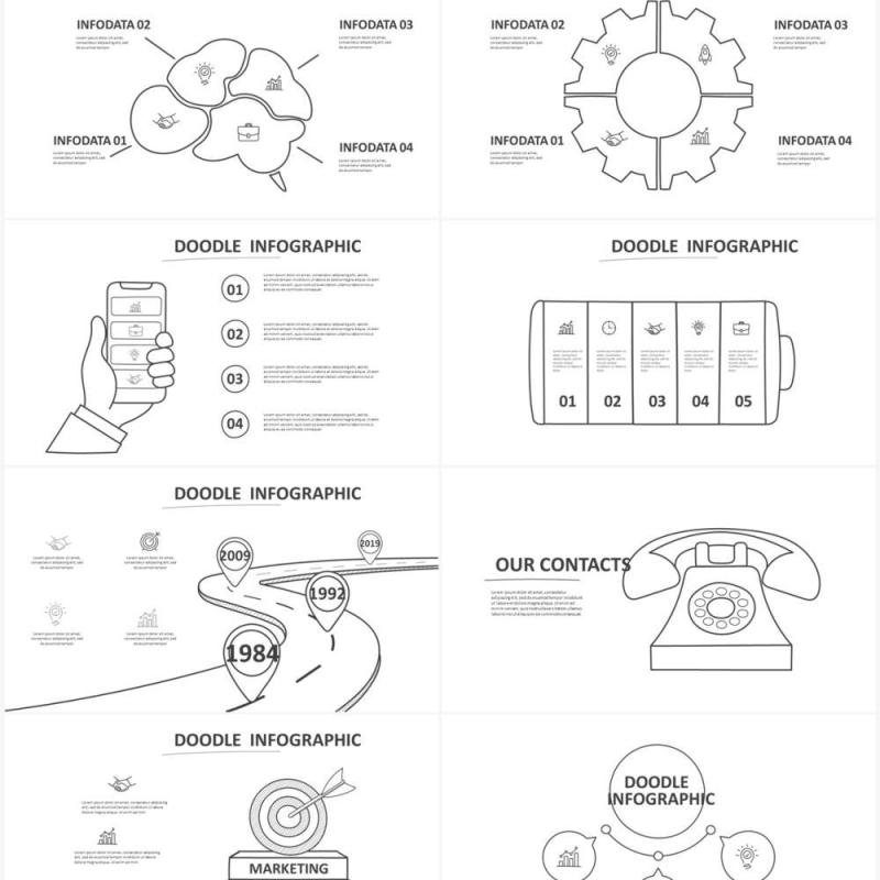 黑白涂鸦创意信息图表图形PPT素材元素Doodle v3