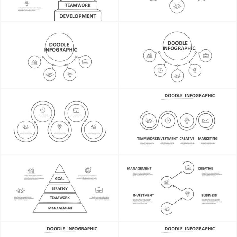 黑白涂鸦创意信息图表图形PPT素材元素Doodle v3