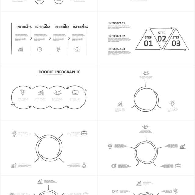 黑白涂鸦创意信息图表图形PPT素材元素Doodle v3