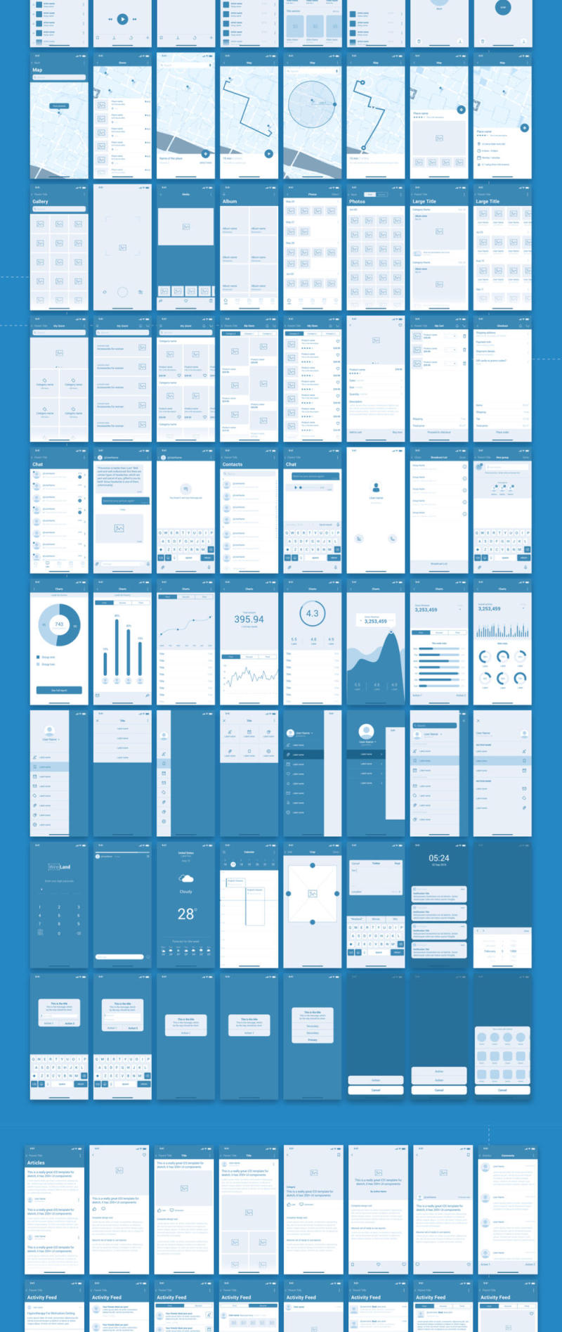 Wireframe Library Collection经过优化，可设计和构建iOS应用程序项目，适用于iOS的Wireland