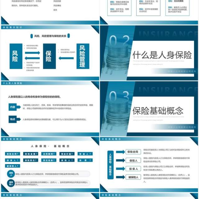 蓝色简约风保险基础知识培训PPT模板