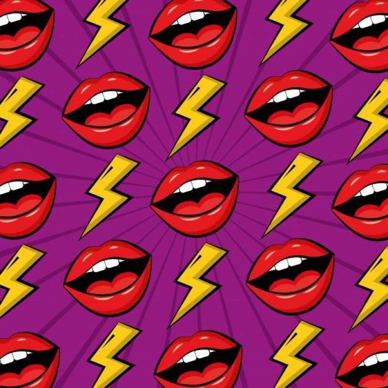波普艺术漫画嘴唇霹雳图案矢量图