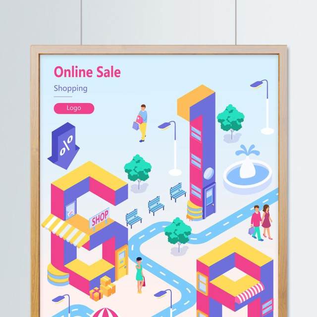 电商淘宝天猫购物促销活动2.5D立体插画AI设计海报素材17
